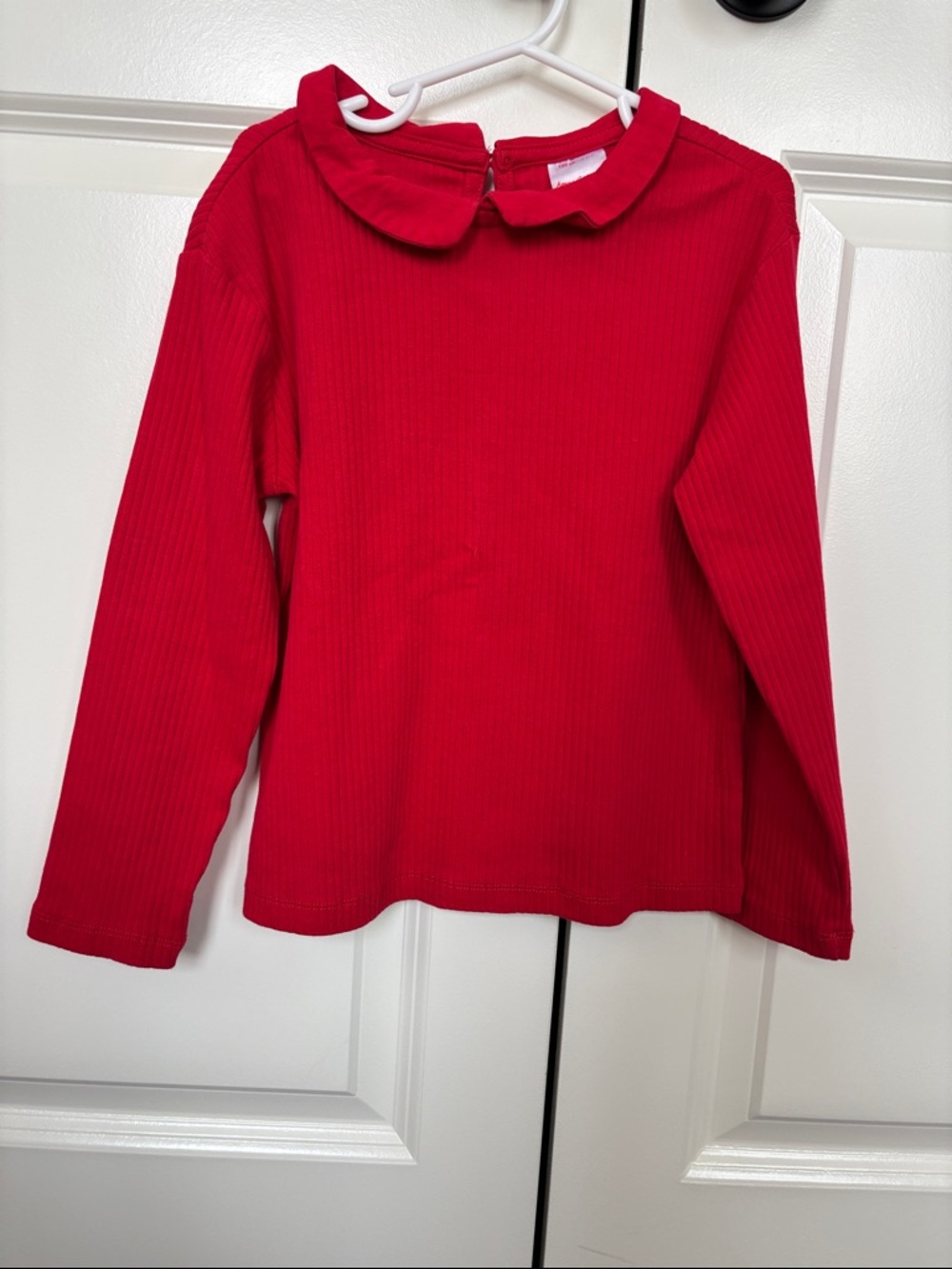 Hanna Andersson Red Ribbed Long-Sleeve Peter Pan Collar Top